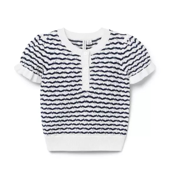 Wavy Striped Pointelle Sweater Top