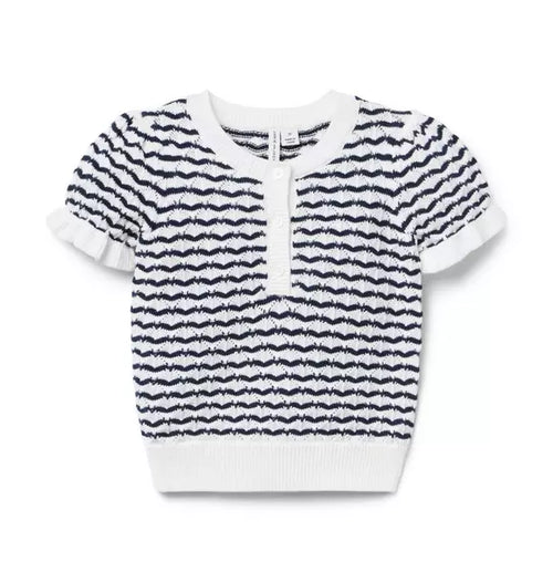 Wavy Striped Pointelle Sweater Top