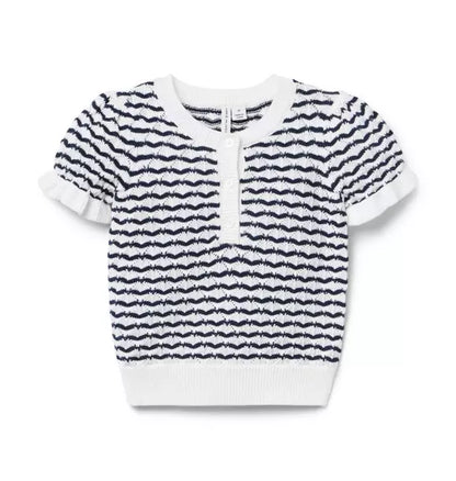 Wavy Striped Pointelle Sweater Top