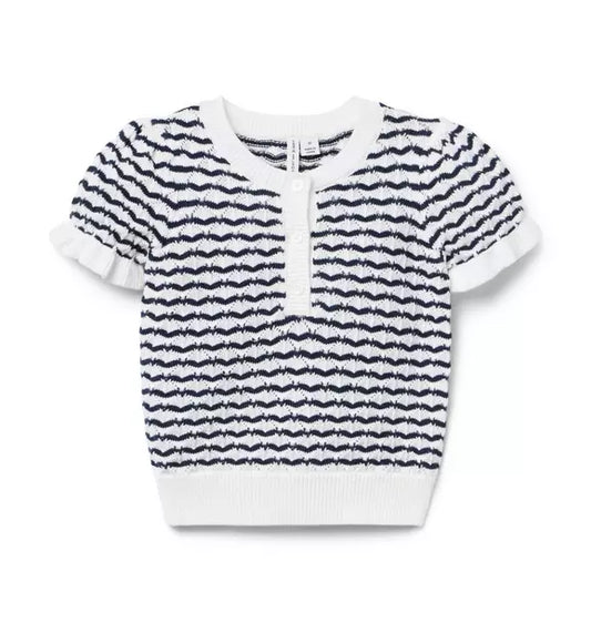 Wavy Striped Pointelle Sweater Top