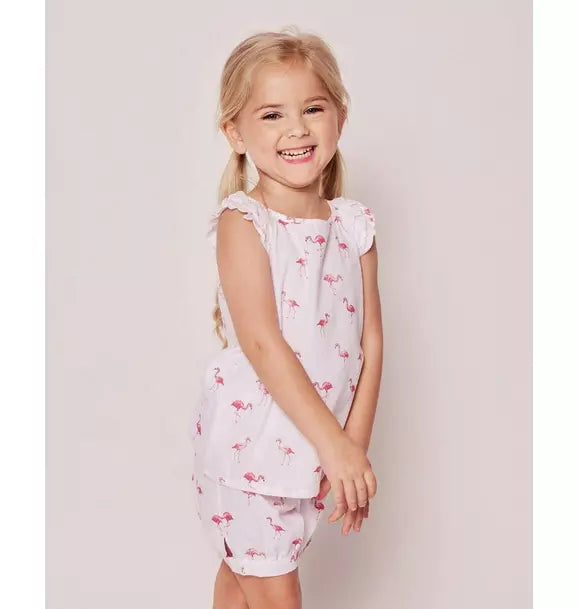 Girl's Twill Amelie Short Pajama Set in Flamingos