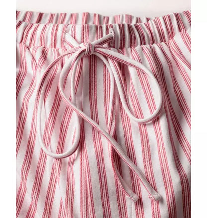 Women's Olivia Wide Leg Pima Pajama Set in Antique Red Ticking