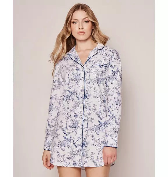 Women's Twill Nightshirt in Blue Timeless Toile