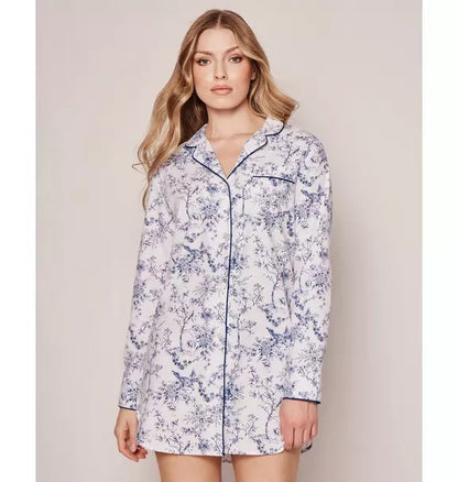 Women's Twill Nightshirt in Blue Timeless Toile