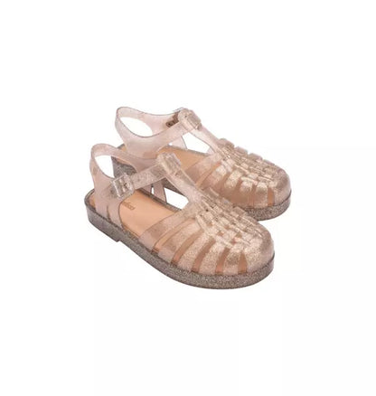 Possession Shiny Fisherman Jelly Sandal in Beige Silver Glitter