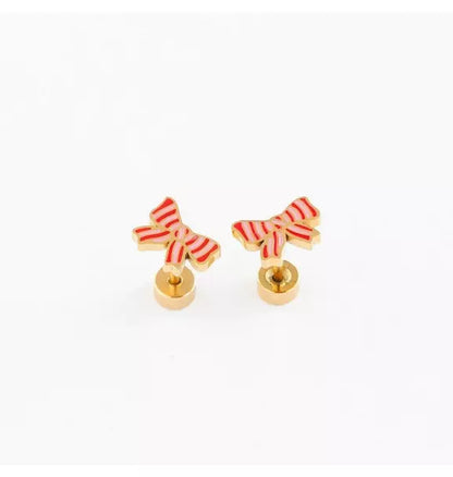 Striped Bow Stud Earrings