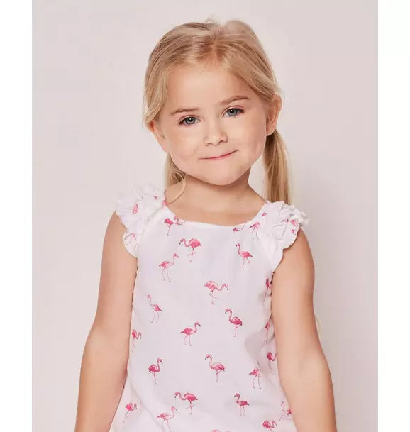 Girl's Twill Amelie Short Pajama Set in Flamingos