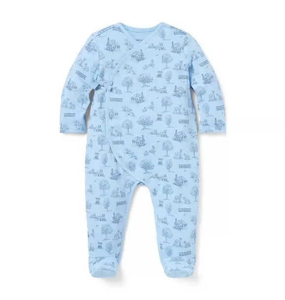 Baby Woodland Toile Wrap Footed One-Piece