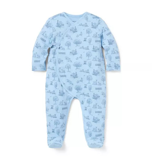 Baby Woodland Toile Wrap Footed One-Piece