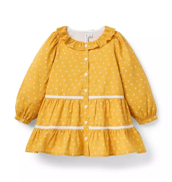 Floral Lace Trim Tiered Dress