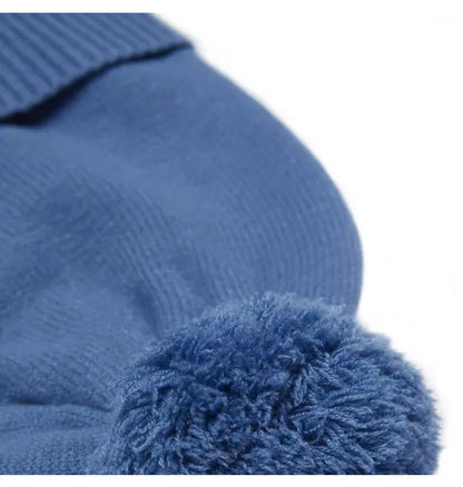 Mountain Blue Knit Winter Hat with Knit Pom