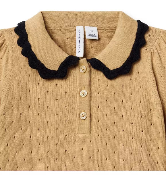 Pointelle Crochet Collar Sweater