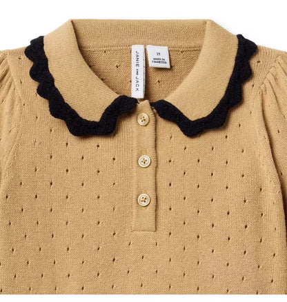Pointelle Crochet Collar Sweater