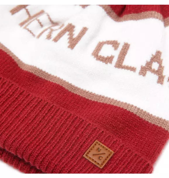 Knit Pom Hat in Heritage Red and Winter White
