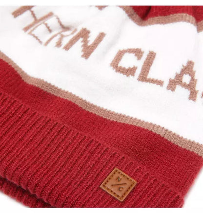 Knit Pom Hat in Heritage Red and Winter White