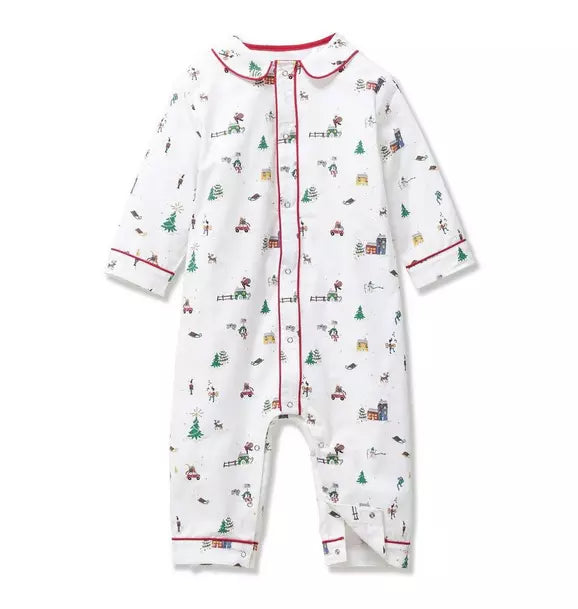 Baby's Twill Cambridge Romper in Holiday Town