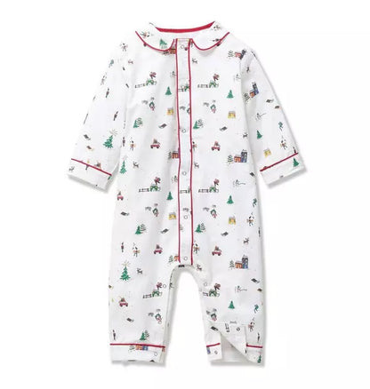 Baby's Twill Cambridge Romper in Holiday Town
