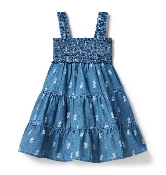 Pineapple Chambray Smocked Dress