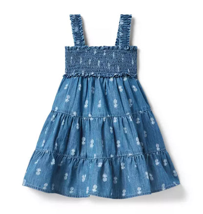 Pineapple Chambray Smocked Dress