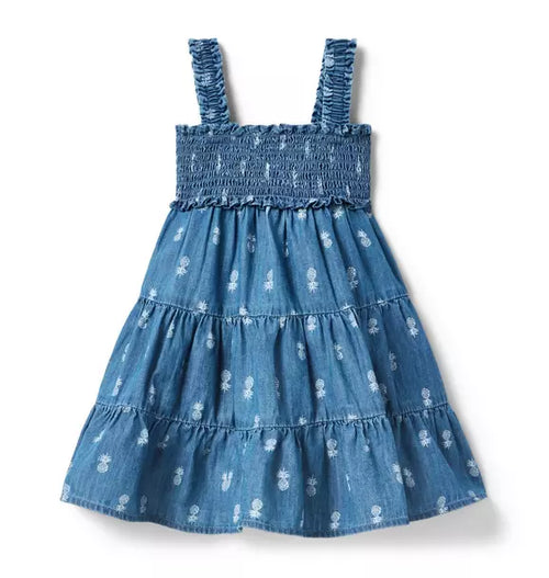 Pineapple Chambray Smocked Dress