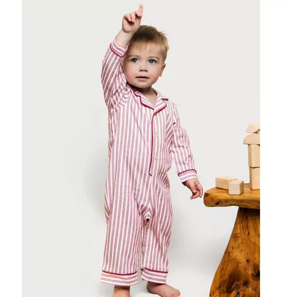 Baby's Twill Romper in Antique Red Ticking