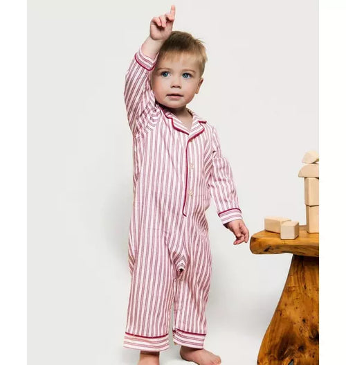 Baby's Twill Romper in Antique Red Ticking