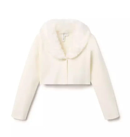 Faux Fur Collar Cropped Cardigan