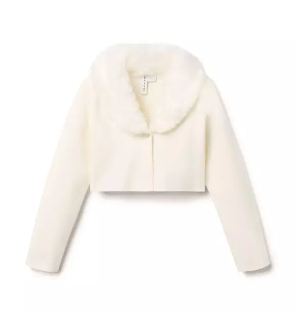 Faux Fur Collar Cropped Cardigan