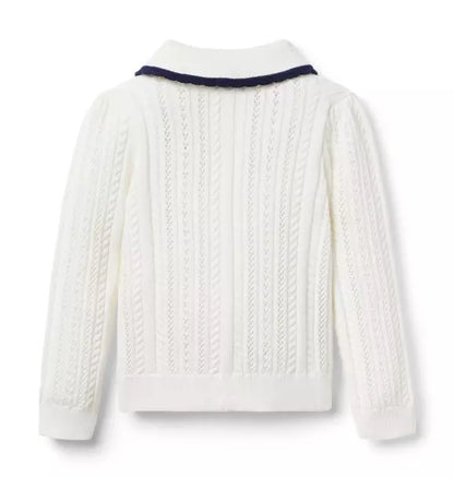 Pointelle Scalloped Trim Cardigan