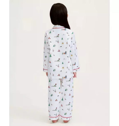 Kid's Twill Pajama Set in Holiday Town