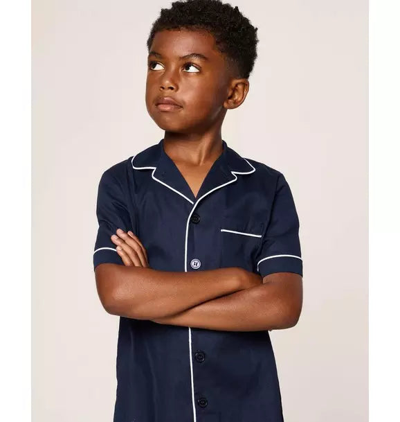 Kid's Twill Short Sleeve Short Pajama Set in Navy