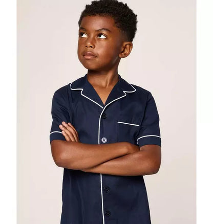 Kid's Twill Short Sleeve Short Pajama Set in Navy