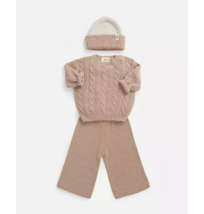 2-Tone Ribbed Beanie Fuzzy - Ecru/Pecan