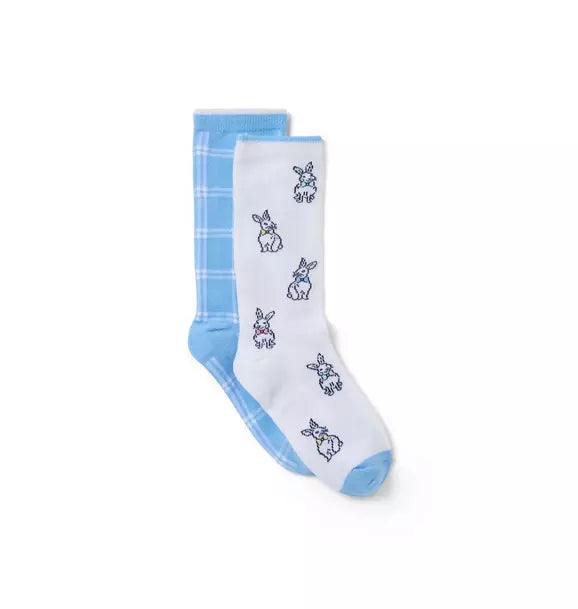 Bunny And Checked Sock 2-Pack