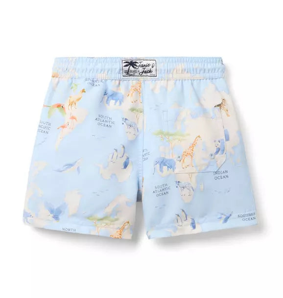 Recycled Animal Map Swim Trunk