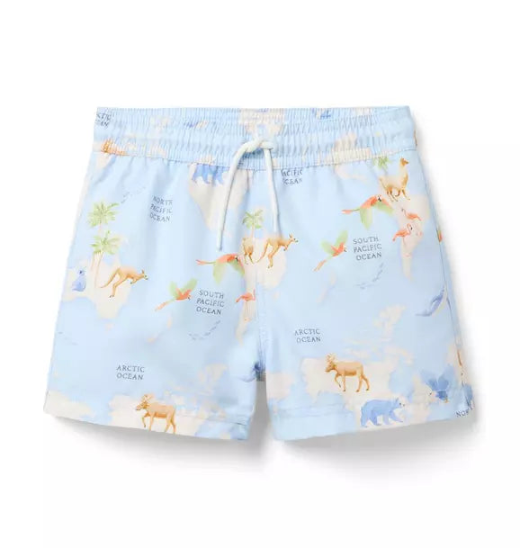 Recycled Animal Map Swim Trunk