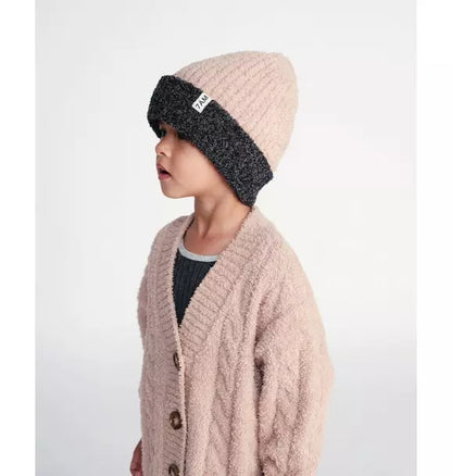 2-Tone Ribbed Beanie Fuzzy - Pecan/Black Melange