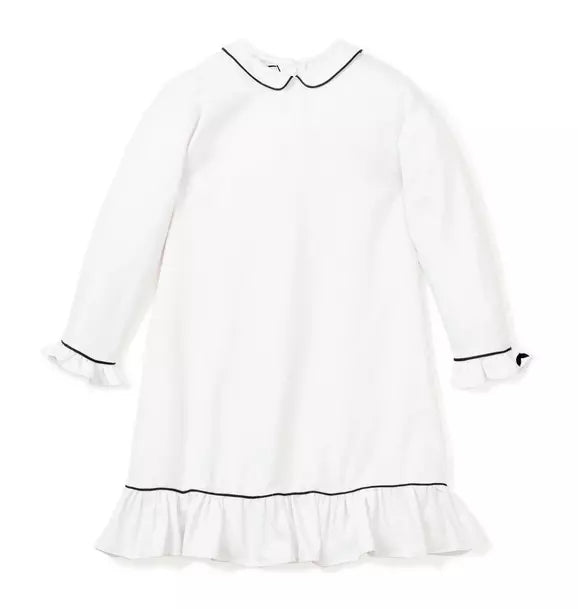 White Sophia Nightgown With Navy Piping