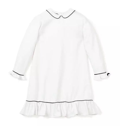 White Sophia Nightgown With Navy Piping