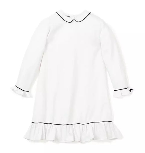 White Sophia Nightgown With Navy Piping