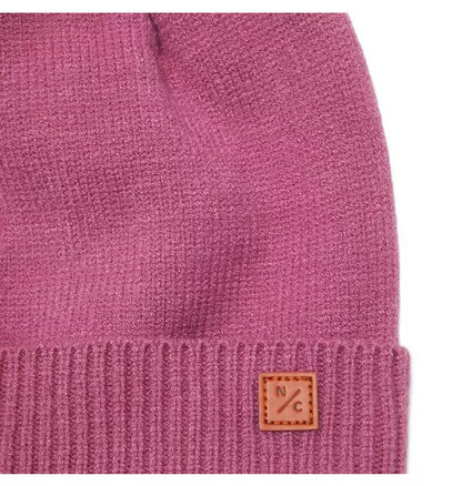 Rose Pink Knit Winter Hat with Faux Fur Pom