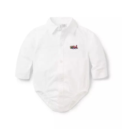 Baby Train Oxford Bodysuit