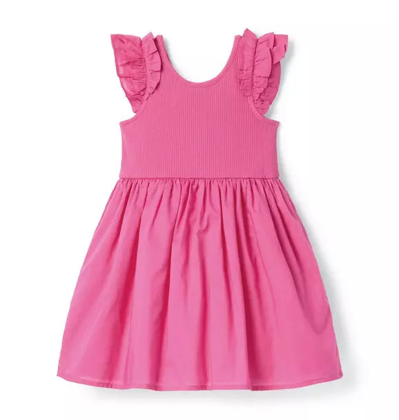 Ribbed Ruffle Sleeve Dress