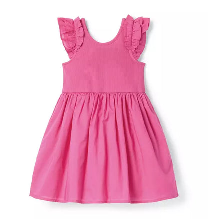 Ribbed Ruffle Sleeve Dress