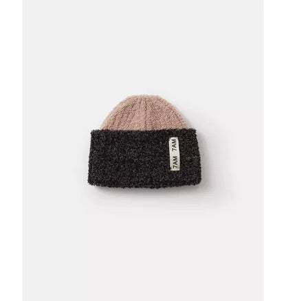 2-Tone Ribbed Beanie Fuzzy - Pecan/Black Melange