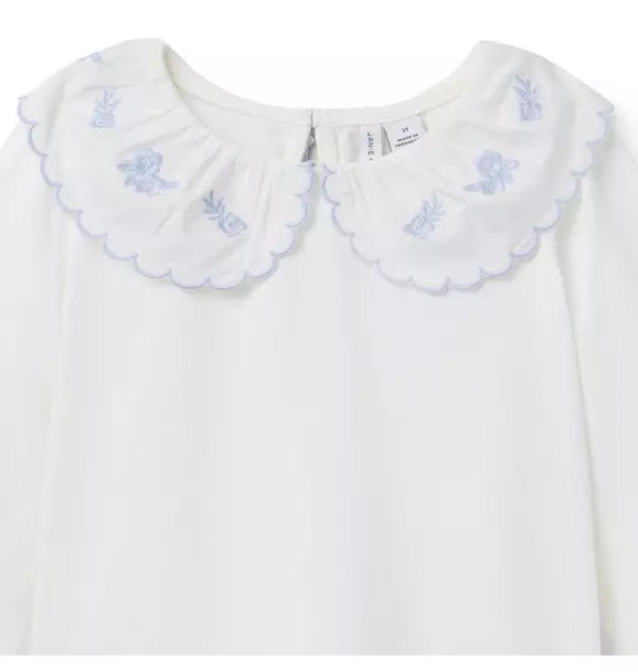 Embroidered Collar Top