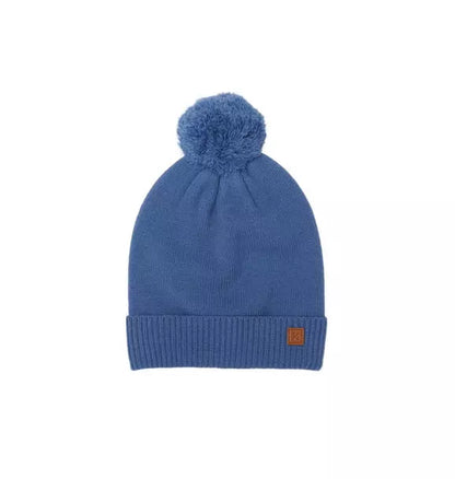 Mountain Blue Knit Winter Hat with Knit Pom