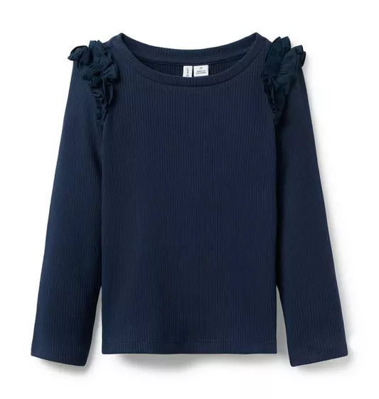 Ribbed Ruffle Shoulder Top