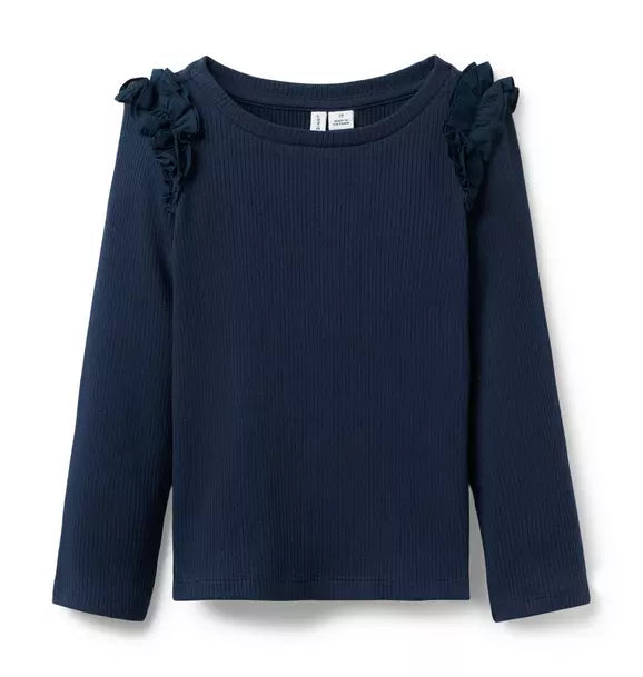 Ribbed Ruffle Shoulder Top