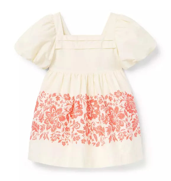 Floral Border Puff Sleeve Dress